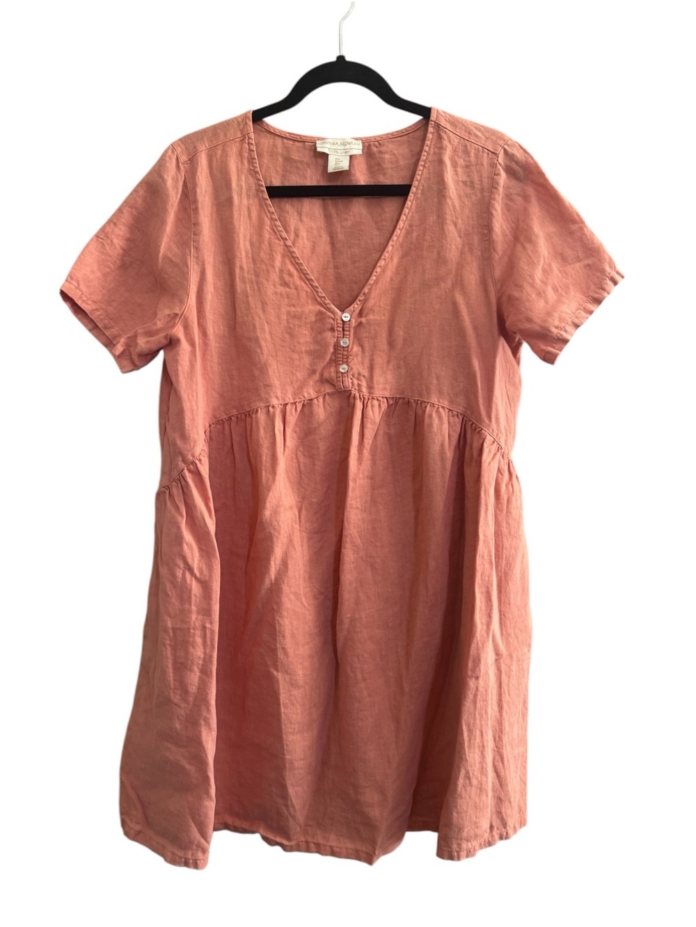 Cynthia Rowley Women's Large 100% Linen Mini Babydoll Dress peach color #7441